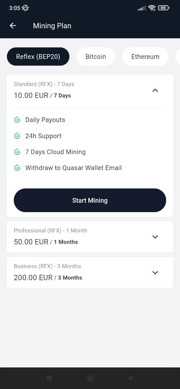 SkyMining App Start Mining